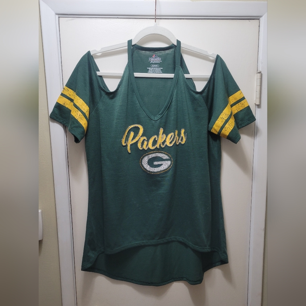 Greenbay Packers Majestic Women's Off Shoulder Shirt